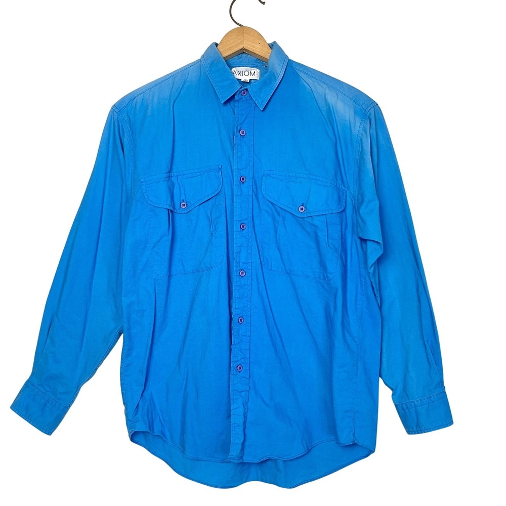 VTG Axiom Cotton Long Sleeve Button Up Blue M 15-15.5 Retro Indie‎ Sleaze